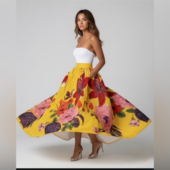 Yellow Boho Floral Print Women's Skirt - Picture 2 of 10